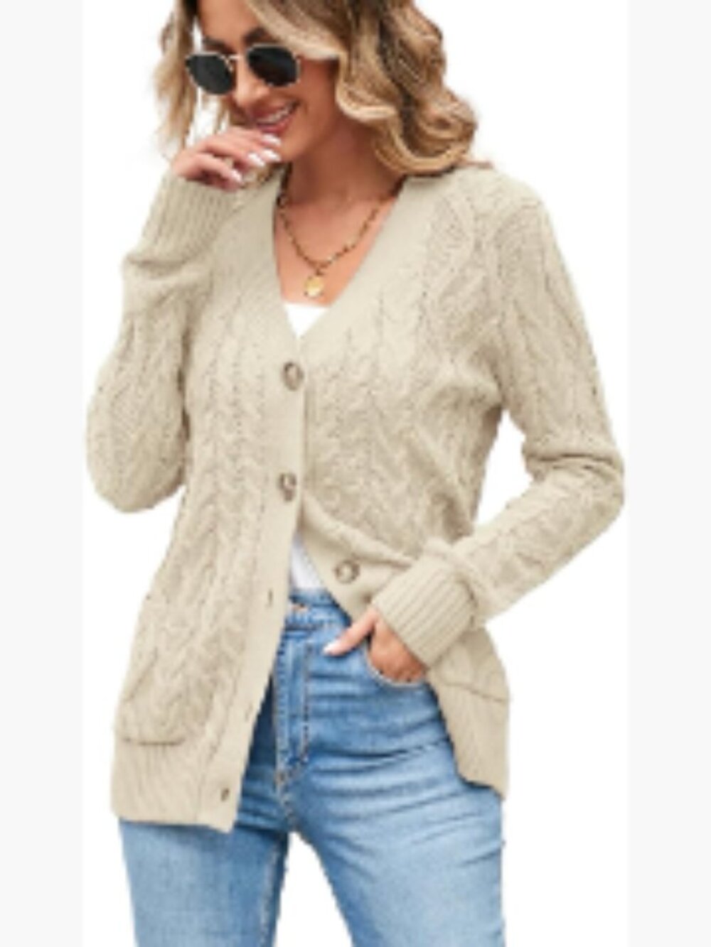 Chunky Cable Knit Button Up Long Sleeve Cardigan Sweater